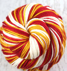 RED GOLD WHITE : SW Merino-Nylon - Self-Striping Hand dyed DK yarn (long stripe) - KANSAS CITY, LOS ANGELES