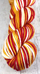 RED GOLD WHITE : SW Merino-Nylon - Self-Striping Hand dyed DK yarn (long stripe) - KANSAS CITY, LOS ANGELES