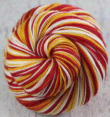 RED GOLD WHITE: SW Merino/Nylon - Self-striping Hand-dyed Sock Yarn/tight twist - KANSAS CITY