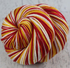 RED GOLD WHITE: SW Merino/Nylon - Self-striping Hand-dyed Sock Yarn/tight twist - KANSAS CITY