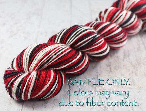 Red Black White: Self Striping Merino Sock Yarn - Sports Team Colors / Tampa Bay, Chicago, Portland, Georgia - Hand Dyed to Order