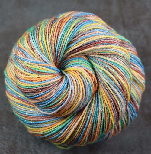 LAST SUNSET AT TURTLE BAY 2: SW Merino/Lurex Sparkle - Hand dyed Variegated sock yarn