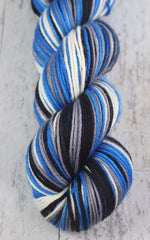 BLUE GRAY BLACK WHITE : SW Merino - Self-striping Hand dyed Worsted yarn - DETROIT