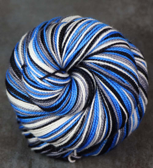 BLUE GRAY BLACK WHITE: SW Merino/Nylon - Self-striping Hand dyed Sock Yarn - Tight twist - DETROIT