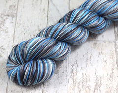 BLUE GRAY BLACK WHITE: SW Merino/Cashmere/Nylon - Hand dyed Variegated sock yarn - DETROIT