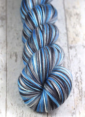 BLUE GRAY BLACK WHITE: SW Merino/Cashmere/Nylon - Hand dyed Variegated sock yarn - DETROIT