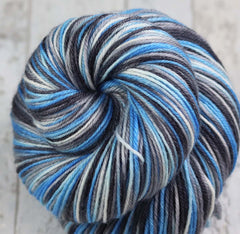 BLUE GRAY BLACK WHITE: SW Merino/Cashmere/Nylon - Hand dyed Variegated sock yarn - DETROIT