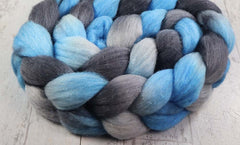 BLUE GRAY BLACK WHITE: Rambouillet Merino Bright Nylon roving - 4.0 oz - Hand dyed spinning wool