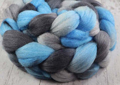 BLUE GRAY BLACK WHITE: Rambouillet Merino Bright Nylon roving - 4.0 oz - Hand dyed spinning wool