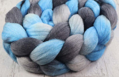 BLUE GRAY BLACK WHITE: Rambouillet Merino Bright Nylon roving - 4.0 oz - Hand dyed spinning wool