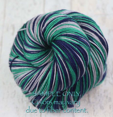 Dyed-To-Order: MIDNIGHT-BLUE-GRAY-GREEN - Hand dyed Sports Team Self Striping Sock Yarn - MINNESOTA