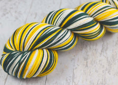 GREEN GOLD WHITE: SW Merino/Nylon - Self-striping Hand dyed Sport weight yarn - GREEN BAY, OAKLAND