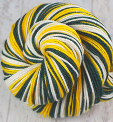 GREEN GOLD WHITE: SW Merino/Nylon - Self-striping Hand dyed Sport weight yarn - GREEN BAY, OAKLAND