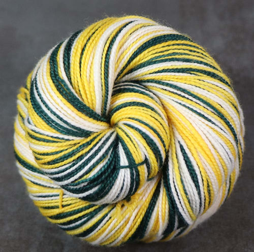 GREEN GOLD WHITE: SW Merino/Nylon - Self-striping Hand dyed Sock yarn - Tight twist - GREEN BAY, OAKLAND