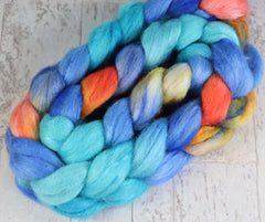 POOLSIDE SUNSET: Bluefaced Leicester / Sparkle Nylon - 4.0 oz - Hand dyed spinning wool - roving