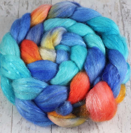 POOLSIDE SUNSET: Bluefaced Leicester / Sparkle Nylon - 4.0 oz - Hand dyed spinning wool - roving