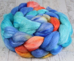 POOLSIDE SUNSET: Bluefaced Leicester / Sparkle Nylon - 4.0 oz - Hand dyed spinning wool - roving