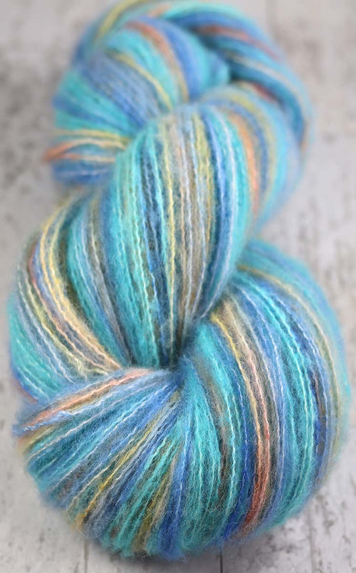 POOLSIDE SUNSET: Baby Alpaca, Merino, Cotton - Hand dyed variegated fluffy fingering yarn