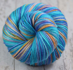 POOLSIDE SUNSET: SW Merino/Nylon - Hand dyed variegated sock yarn - tight twist