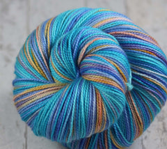 POOLSIDE SUNSET: SW Merino/Nylon - Hand dyed variegated sock yarn - tight twist