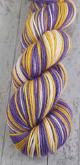 PURPLE GOLD WHITE: Fine Organic Merino - Self-striping Hand dyed Worsted yarn - MINNESOTA, LOS ANGELES