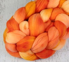 A STUDY IN ORANGE: : Rambouillet Wool Top - 4 oz (2 pieces) - Hand dyed spinning wool