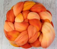 A STUDY IN ORANGE: : Rambouillet Wool Top - 4 oz (2 pieces) - Hand dyed spinning wool