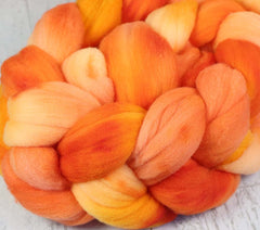 A STUDY IN ORANGE: : Rambouillet Wool Top - 4 oz (2 pieces) - Hand dyed spinning wool