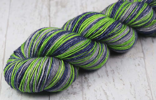 BLUE GREEN GRAY: SW Merino/Sparkle Lurex - Hand dyed Self-Striping sock yarn / Seahawks