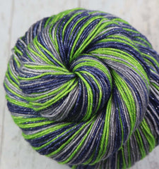 BLUE GREEN GRAY: SW Merino/Sparkle Lurex - Hand dyed Self-Striping sock yarn / Seahawks