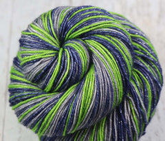 BLUE GREEN GRAY: SW Merino/Sparkle Lurex - Hand dyed Self-Striping sock yarn / Seahawks