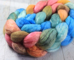 AND SO, THE NIGHT BEGINS: Bluefaced Leicester / Sparkle Nylon - 4.0 oz - Hand dyed spinning wool - roving
