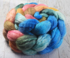 AND SO, THE NIGHT BEGINS: Bluefaced Leicester / Sparkle Nylon - 4.0 oz - Hand dyed spinning wool - roving