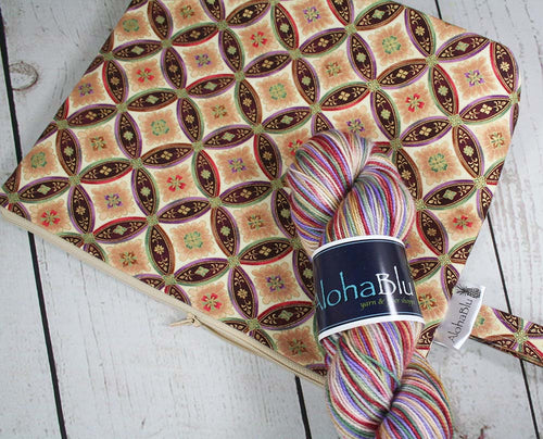 ASIAN CIRCLES Yarn Kit - Handmade zipper project bag & Hand Dyed sock yarn