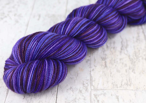 A STUDY IN PURPLES: SW Merino/Nylon - Hand dyed variegated sock yarn - tight twist