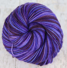 A STUDY IN PURPLES: SW Merino/Nylon - Hand dyed variegated sock yarn - tight twist