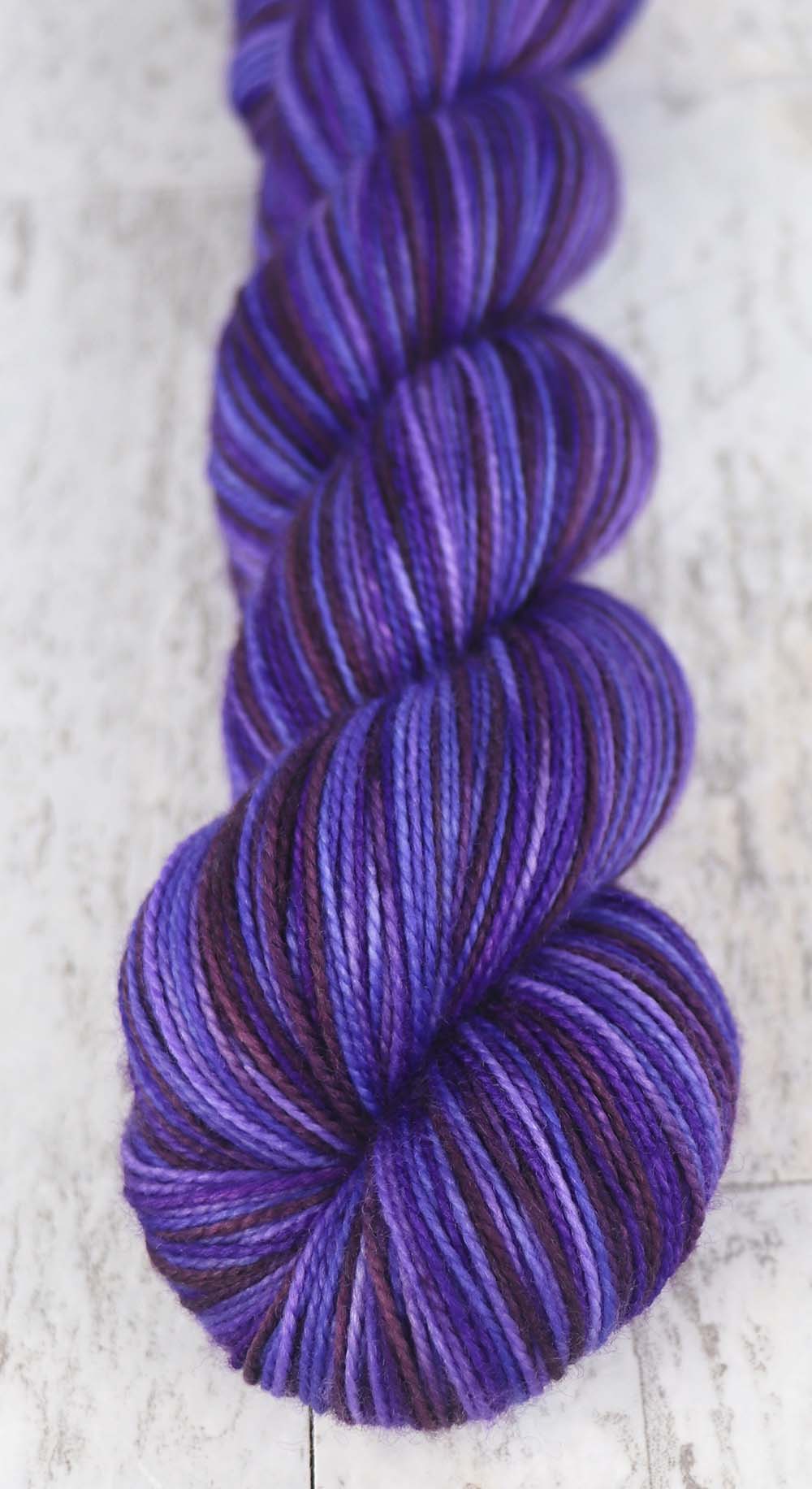 A STUDY IN PURPLES: SW Merino/Nylon - Hand dyed variegated sock yarn - tight twist