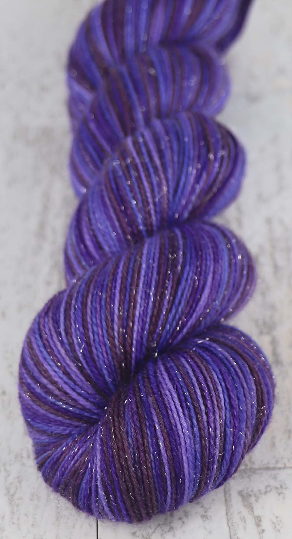 A STUDY IN PURPLES: SW Merino / Nylon / Stellina - Hand dyed Variegated Sparkle sock yarn