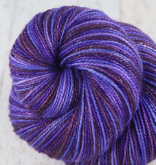 A STUDY IN PURPLES: SW Merino / Nylon / Stellina - Hand dyed Variegated Sparkle sock yarn