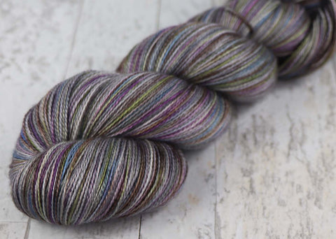A STUDY IN PURPLES: SW Merino / Nylon / Stellina - Hand dyed Variegated Sparkle sock yarn