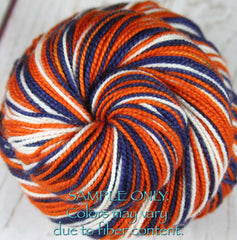 Dyed-To-Order: BLUE-BURNT ORANGE-WHITE - Hand dyed Sports Team Self Striping Sock Yarn - CHICAGO