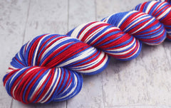 RED BLUE WHITE : SW Merino-Nylon DK - Hand dyed Self-Striping yarn - BUFFALO, MONTREAL, NEW YORK