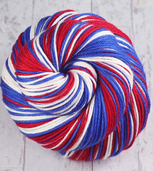 RED BLUE WHITE : SW Merino-Nylon DK - Hand dyed Self-Striping yarn - BUFFALO, MONTREAL, NEW YORK