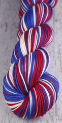 RED BLUE WHITE : SW Merino-Nylon DK - Hand dyed Self-Striping yarn - BUFFALO, MONTREAL, NEW YORK