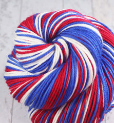RED BLUE WHITE : SW Merino-Nylon DK - Hand dyed Self-Striping yarn - BUFFALO, MONTREAL, NEW YORK