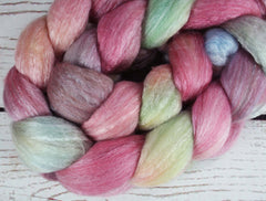 BOX of CHOCOLATES: Polwarth Seacell roving - 4.0 oz - Hand dyed Pink spinning wool