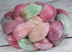 BOX of CHOCOLATES: Polwarth Seacell roving - 4.0 oz - Hand dyed Pink spinning wool