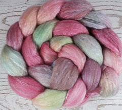 BOX of CHOCOLATES: Polwarth Seacell roving - 4.0 oz - Hand dyed Pink spinning wool