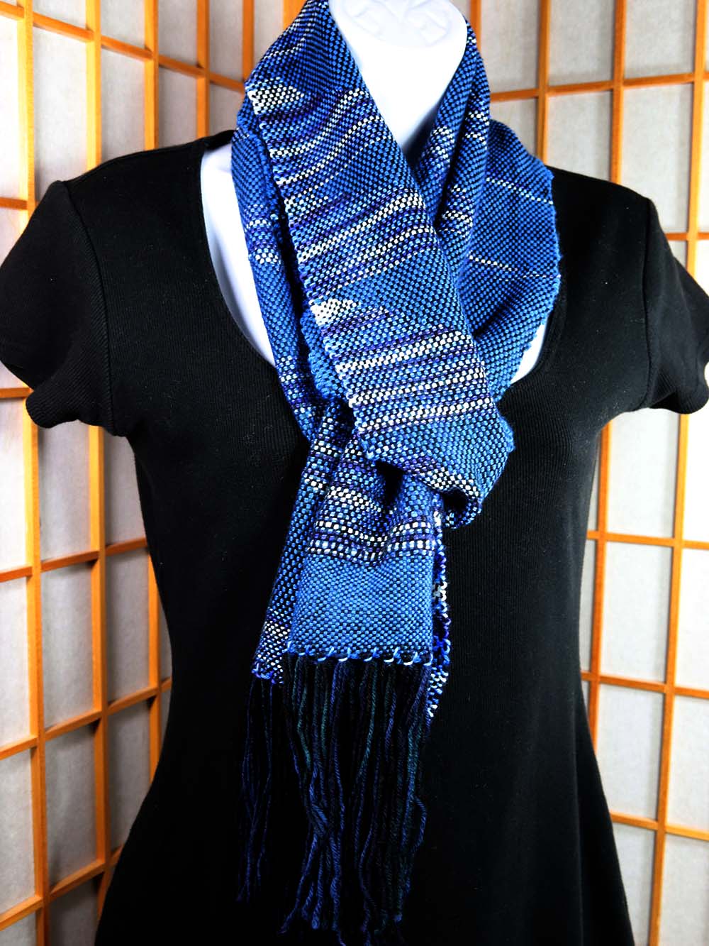 BLUE CLASPED WEFT SCARF - Handwoven Hand dyed scarf