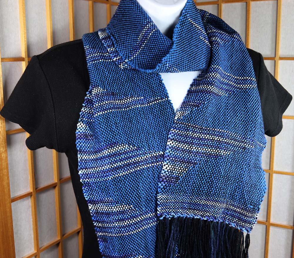 BLUE CLASPED WEFT SCARF - Handwoven Hand dyed scarf